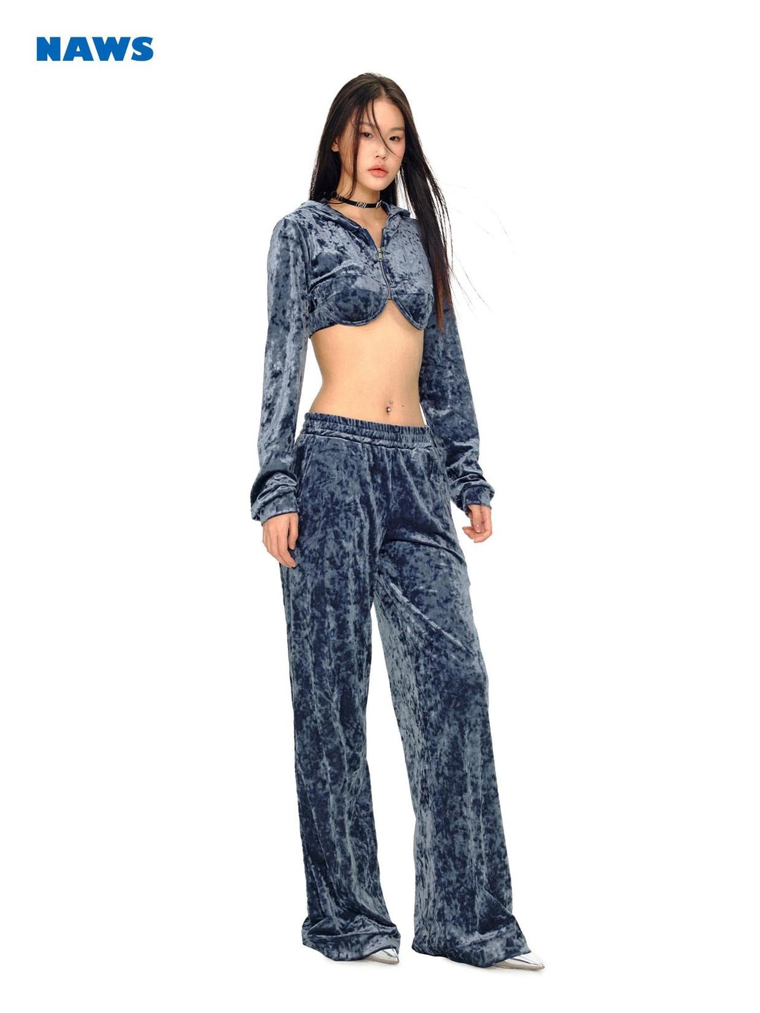 NAWSNOTAWEAR Lightweight Polyester Hooded Long Sleeve Women Midnight Gray Top & Pants Sets