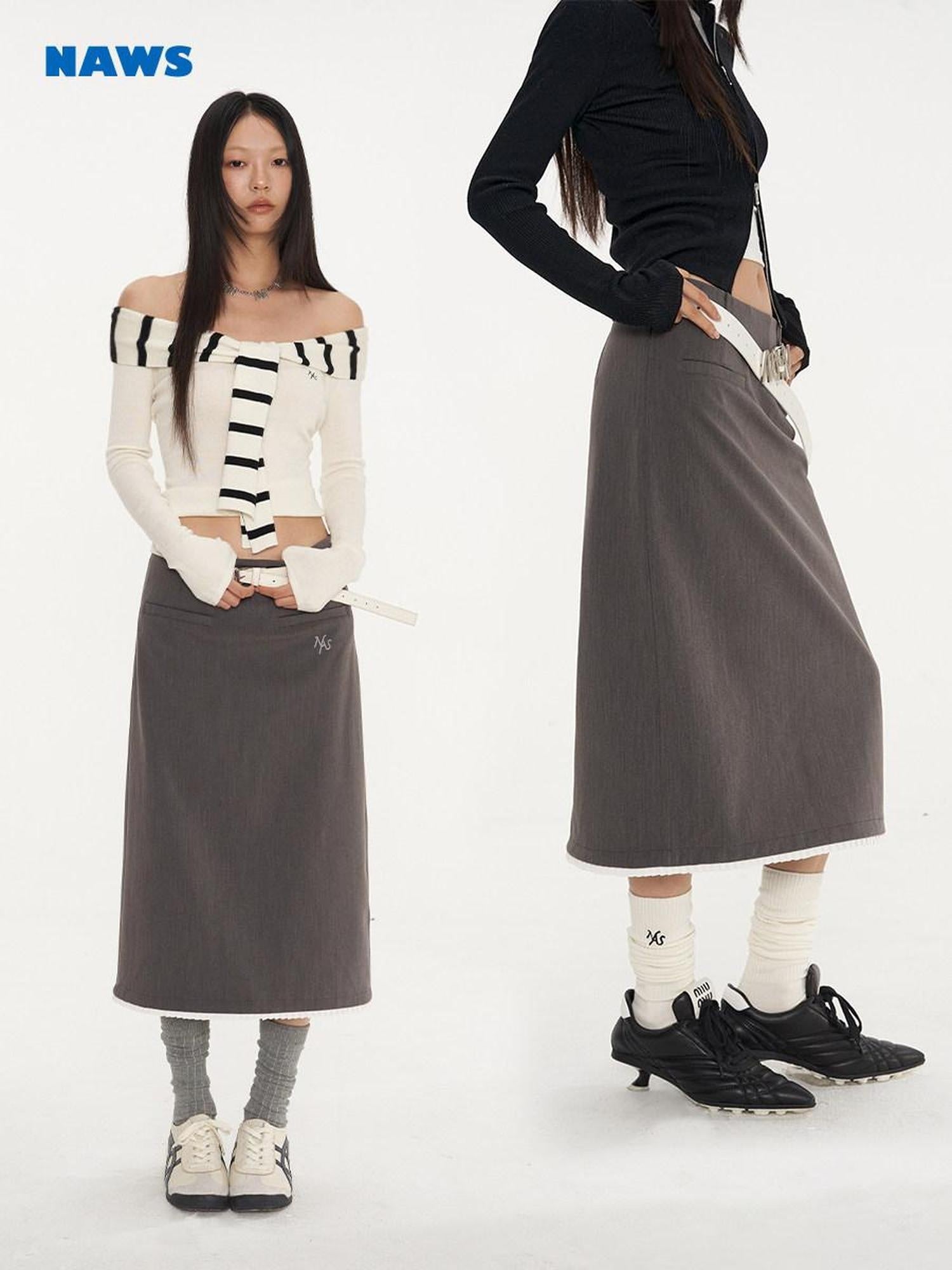 NAWSNOTAWEAR Lined Stretch Viscose Blend Mid Waist Pencil Straight Office Casual Midi Skirts
