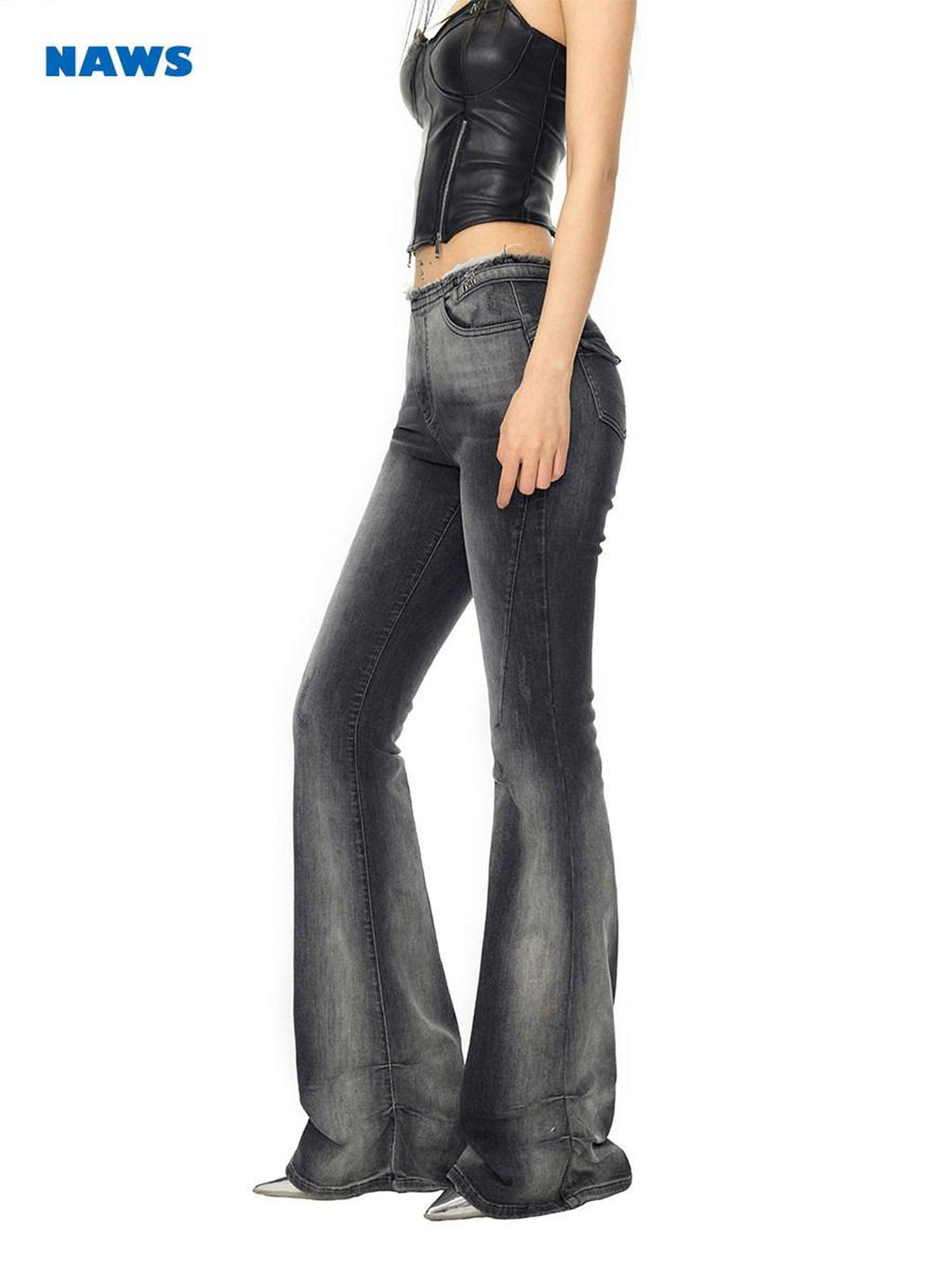 NAWSNOTAWEAR Low Rise Micro Stretch Slim Fit Washed Women Spectrum Blue Flared Jeans