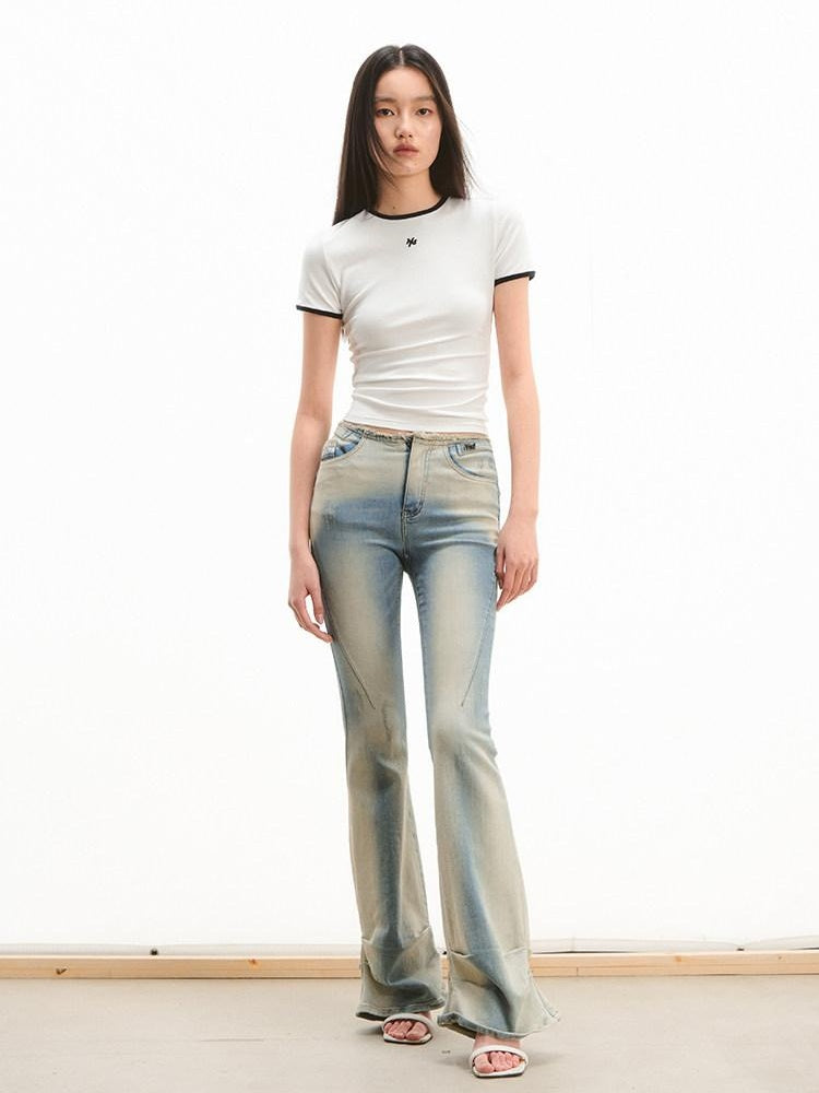 NAWSNOTAWEAR Low Rise Micro Stretch Slim Fit Washed Women Spectrum Blue Flared Jeans