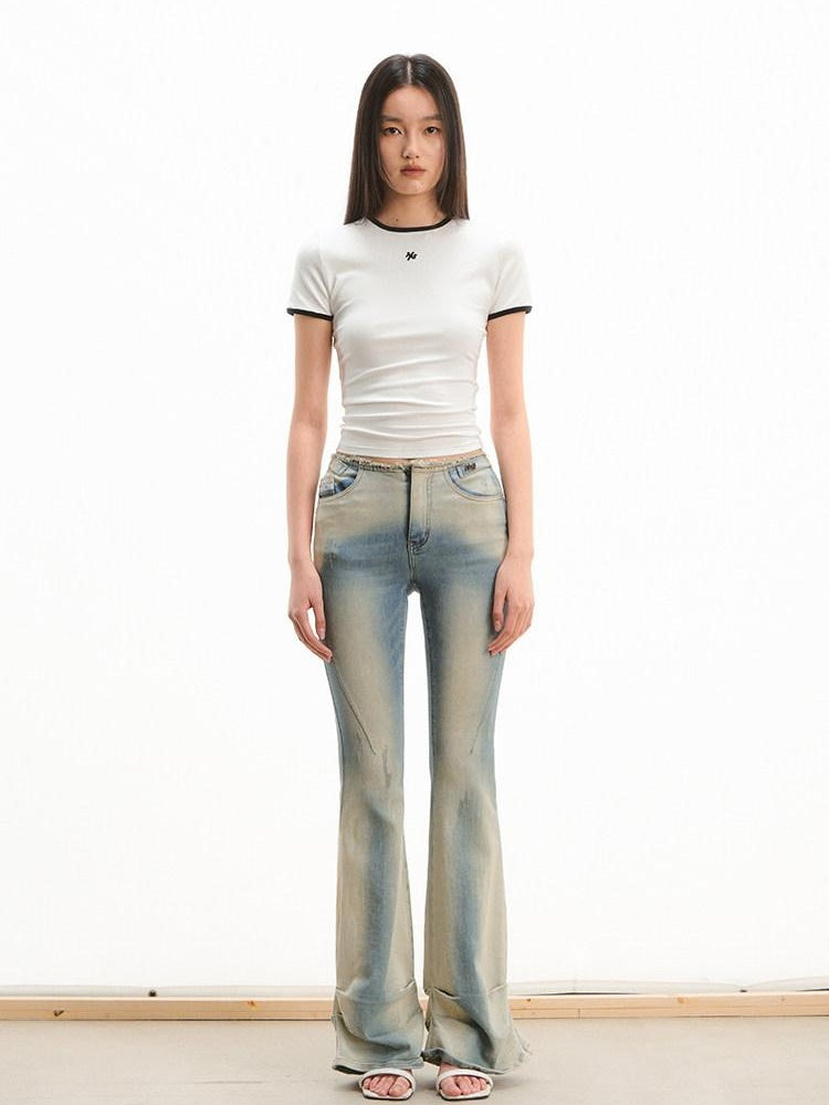 NAWSNOTAWEAR Low Rise Micro Stretch Slim Fit Washed Women Spectrum Blue Flared Jeans
