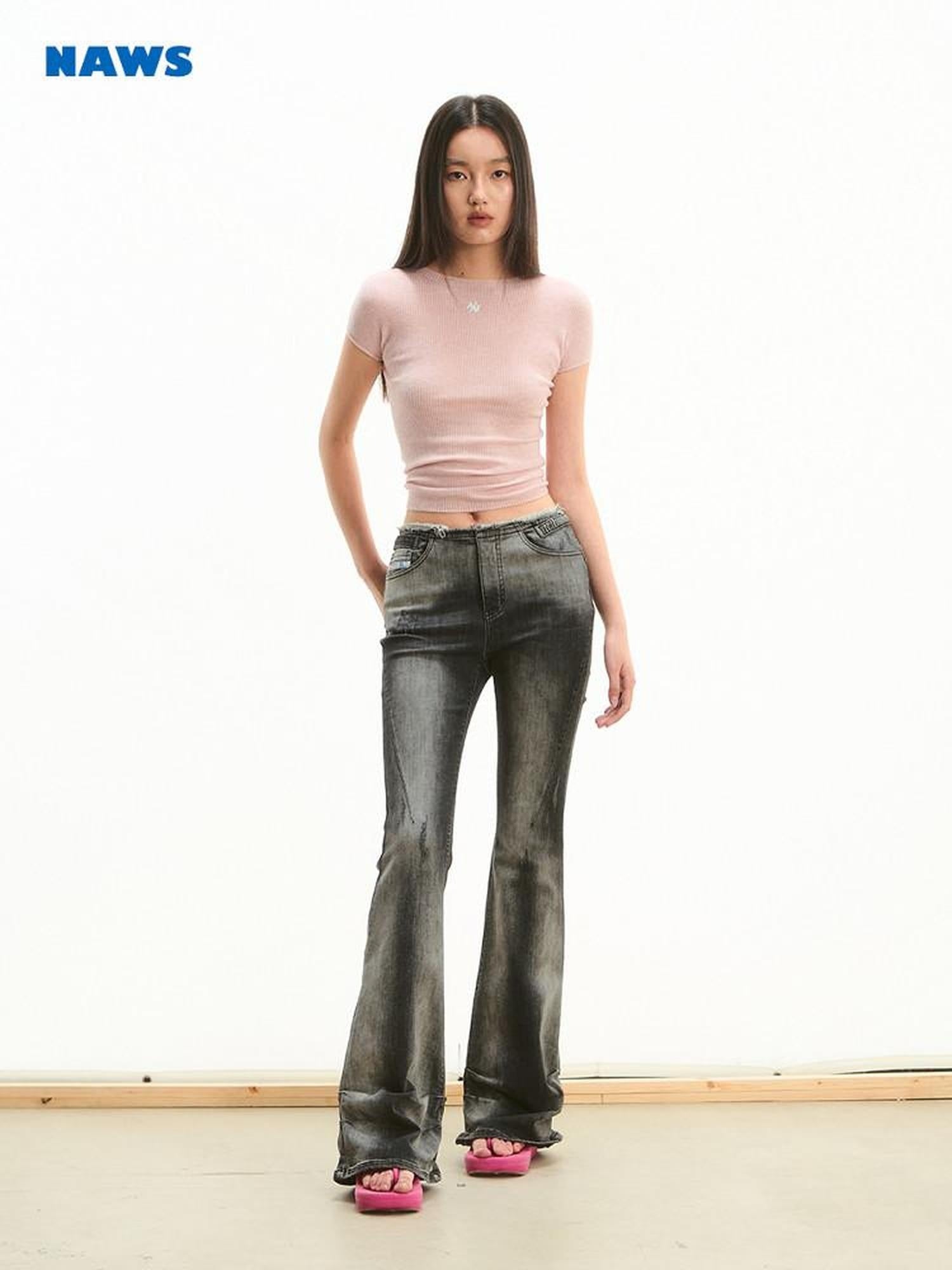 NAWSNOTAWEAR Low Rise Micro Stretch Slim Fit Washed Women Spectrum Blue Flared Jeans