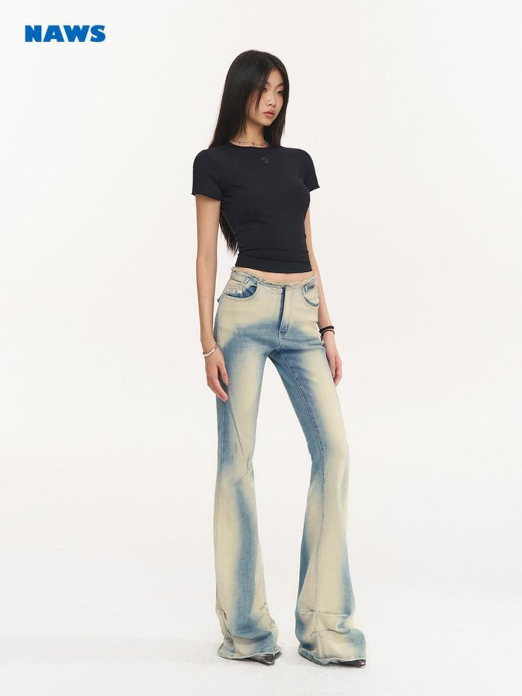 NAWSNOTAWEAR Low Rise Micro Stretch Slim Fit Washed Women Spectrum Blue Flared Jeans