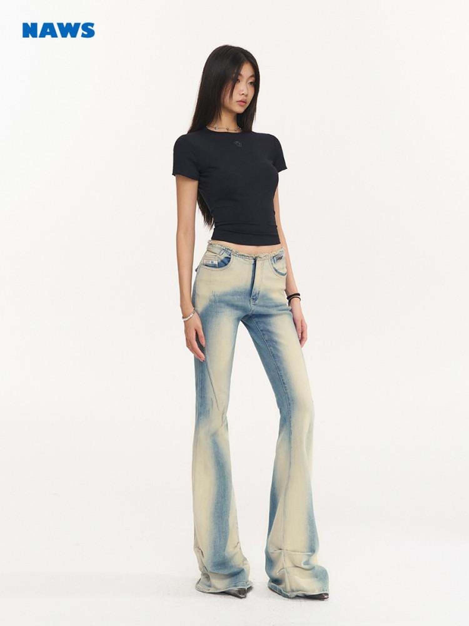NAWSNOTAWEAR Low Rise Micro Stretch Slim Fit Washed Women Spectrum Blue Flared Jeans