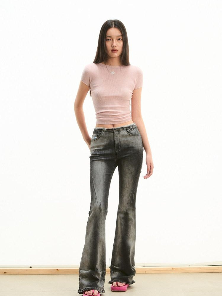 NAWSNOTAWEAR Low Rise Micro Stretch Slim Fit Washed Women Spectrum Blue Flared Jeans