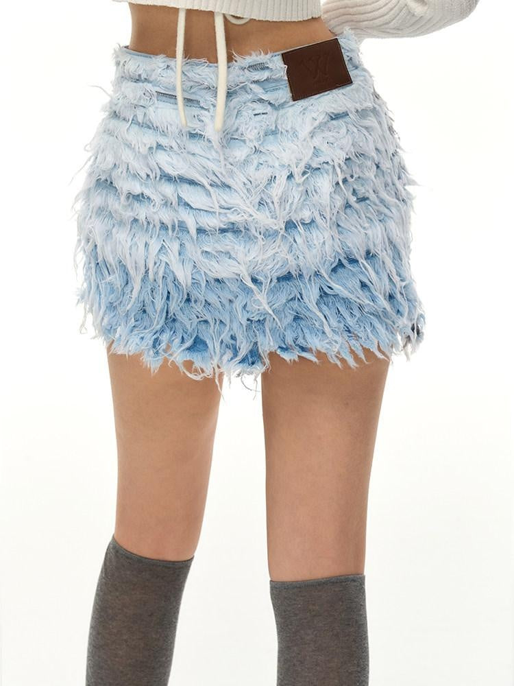 NAWSNOTAWEAR Low Waist Patchwork Cotton Aline Commuter Short Glacier Blue Mini Skirts