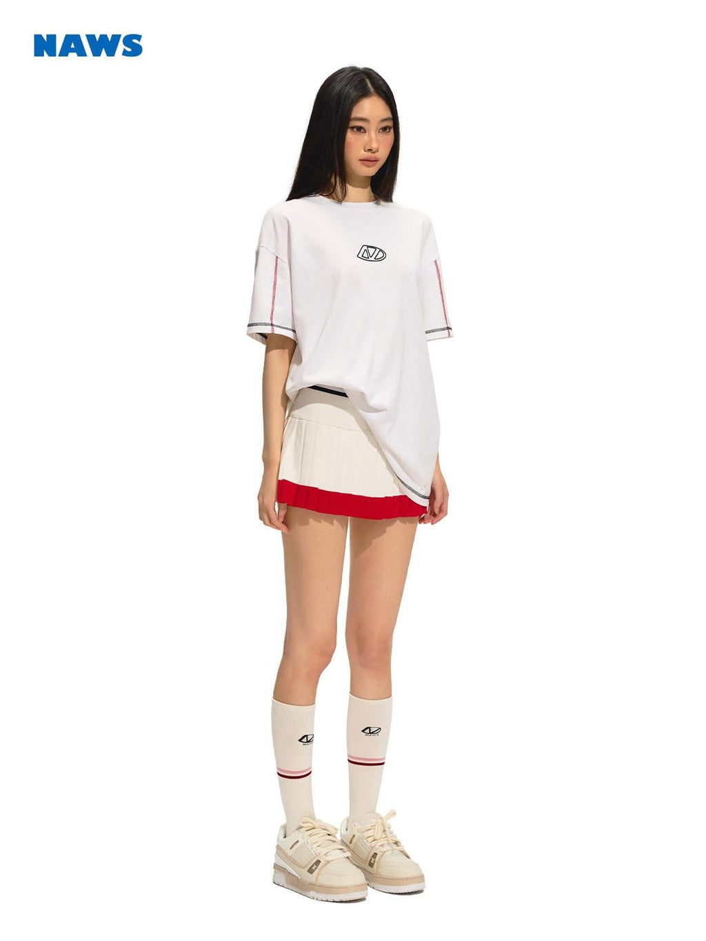 NAWSNOTAWEAR Low Waist Pleated A Line Commuter Women Diamond Red White Mini Skirts