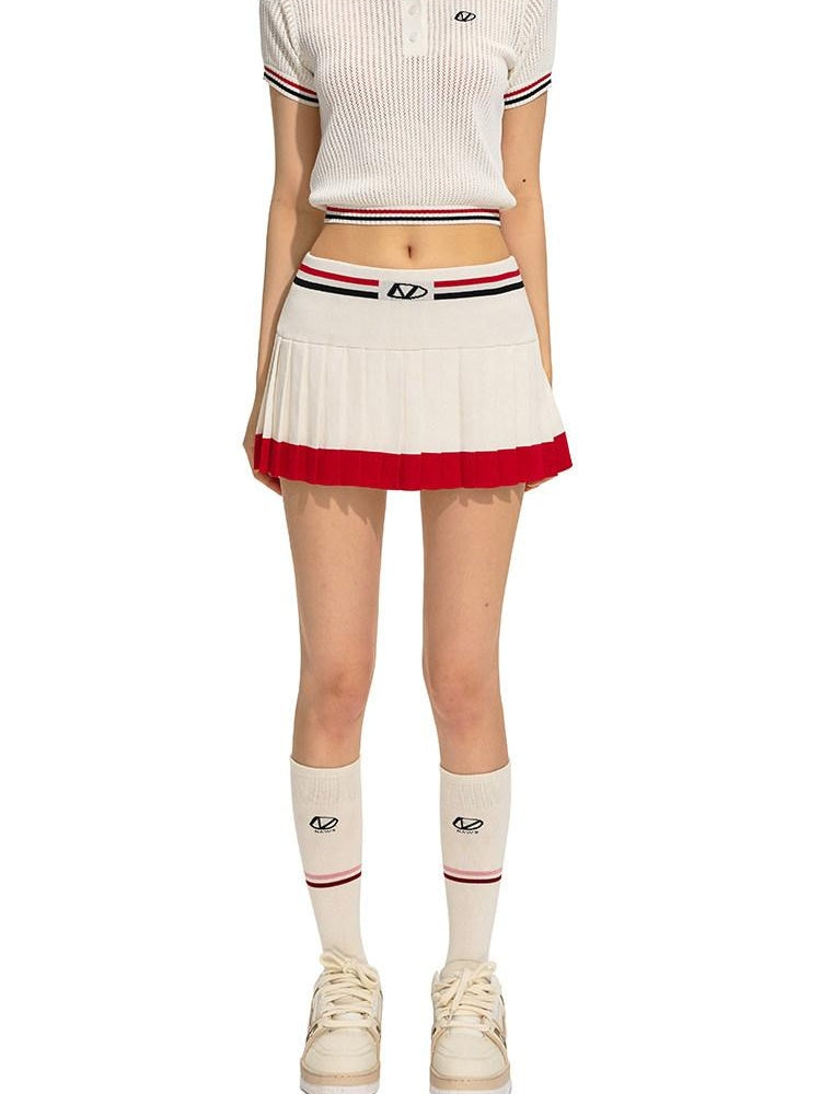 NAWSNOTAWEAR Low Waist Pleated A Line Commuter Women Diamond Red White Mini Skirts