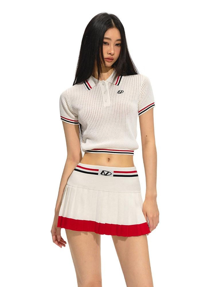 NAWSNOTAWEAR Low Waist Pleated A Line Commuter Women Diamond Red White Mini Skirts