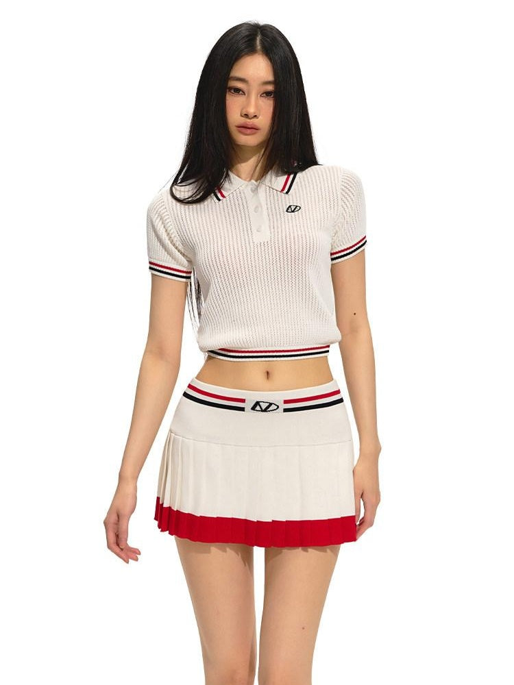NAWSNOTAWEAR Low Waist Pleated A Line Commuter Women Diamond Red White Mini Skirts