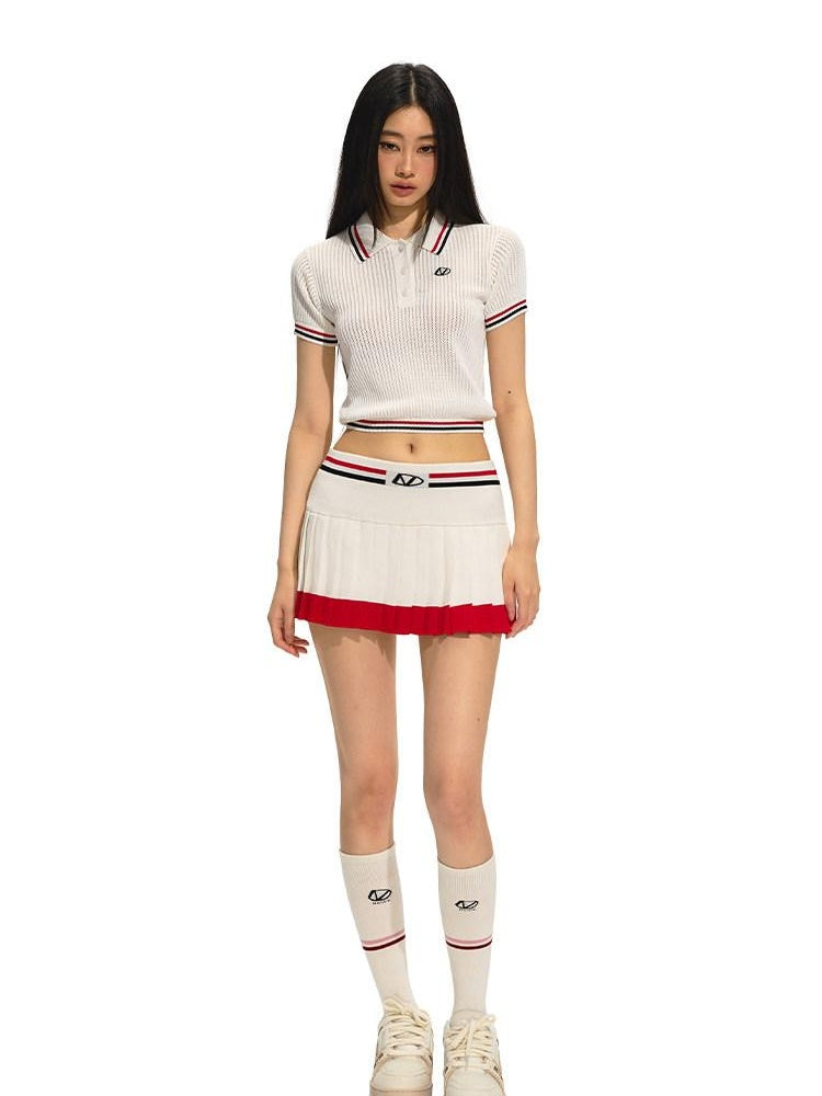 NAWSNOTAWEAR Low Waist Pleated A Line Commuter Women Diamond Red White Mini Skirts
