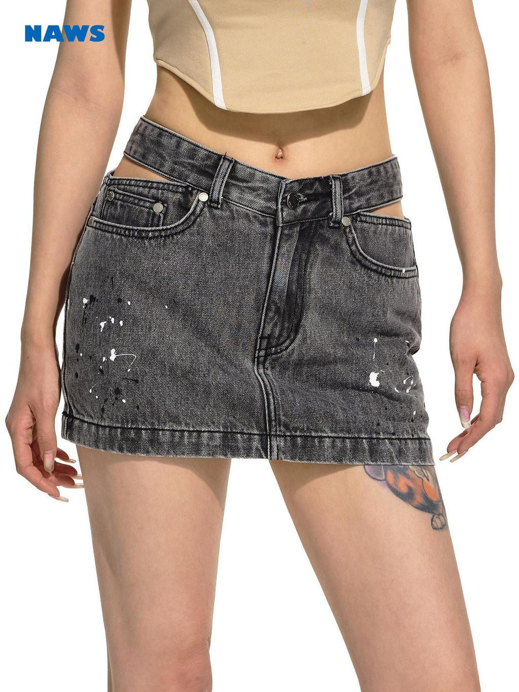 NAWSNOTAWEAR Low Waist Slim Fit A Line Commuter Cotton Twilight Gray Women Mini Skirts