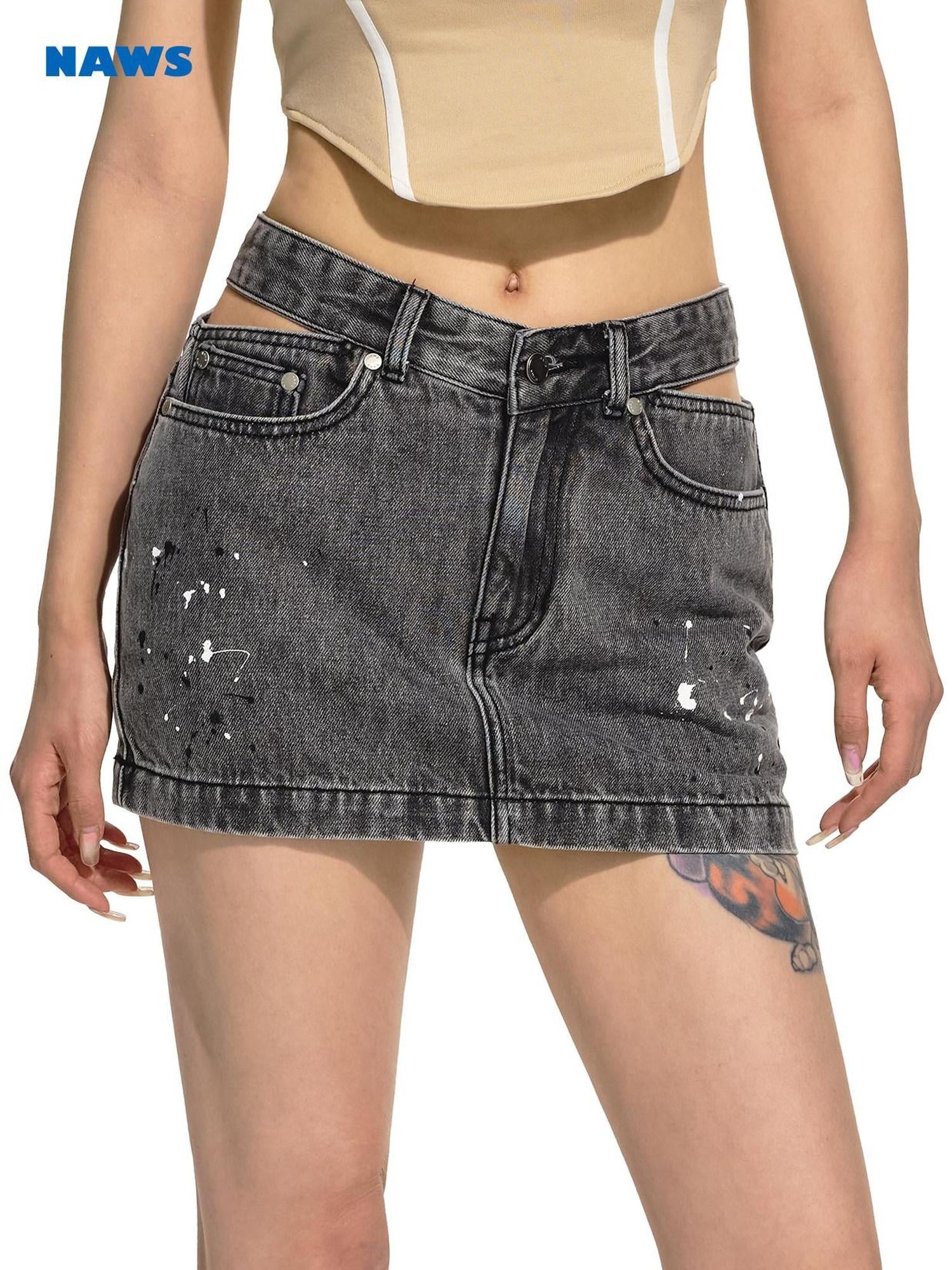 NAWSNOTAWEAR Low Waist Slim Fit A Line Commuter Cotton Twilight Gray Women Mini Skirts