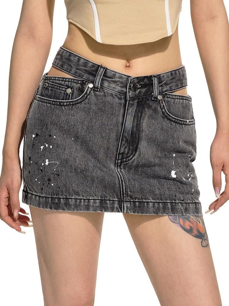 NAWSNOTAWEAR Low Waist Slim Fit A Line Commuter Cotton Twilight Gray Women Mini Skirts