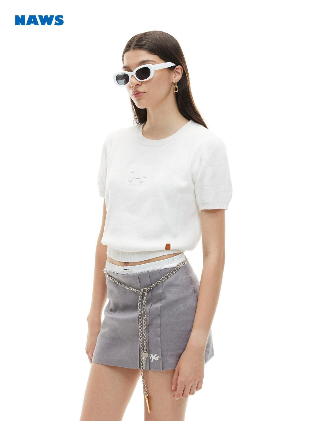 NAWSNOTAWEAR Lyocell Linen Low Waist H Cut Badge Detail Youth Women Mini Skirts