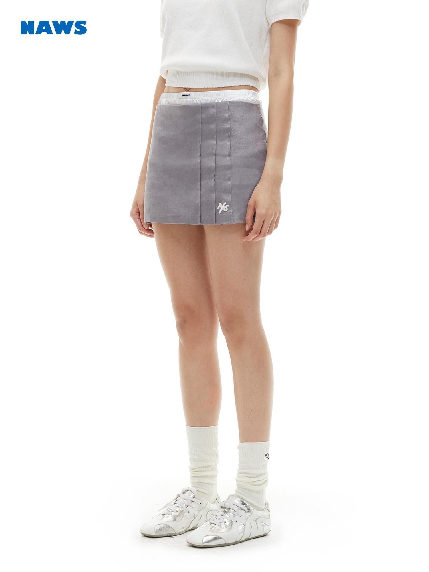 NAWSNOTAWEAR Lyocell Linen Low Waist H Cut Badge Detail Youth Women Mini Skirts
