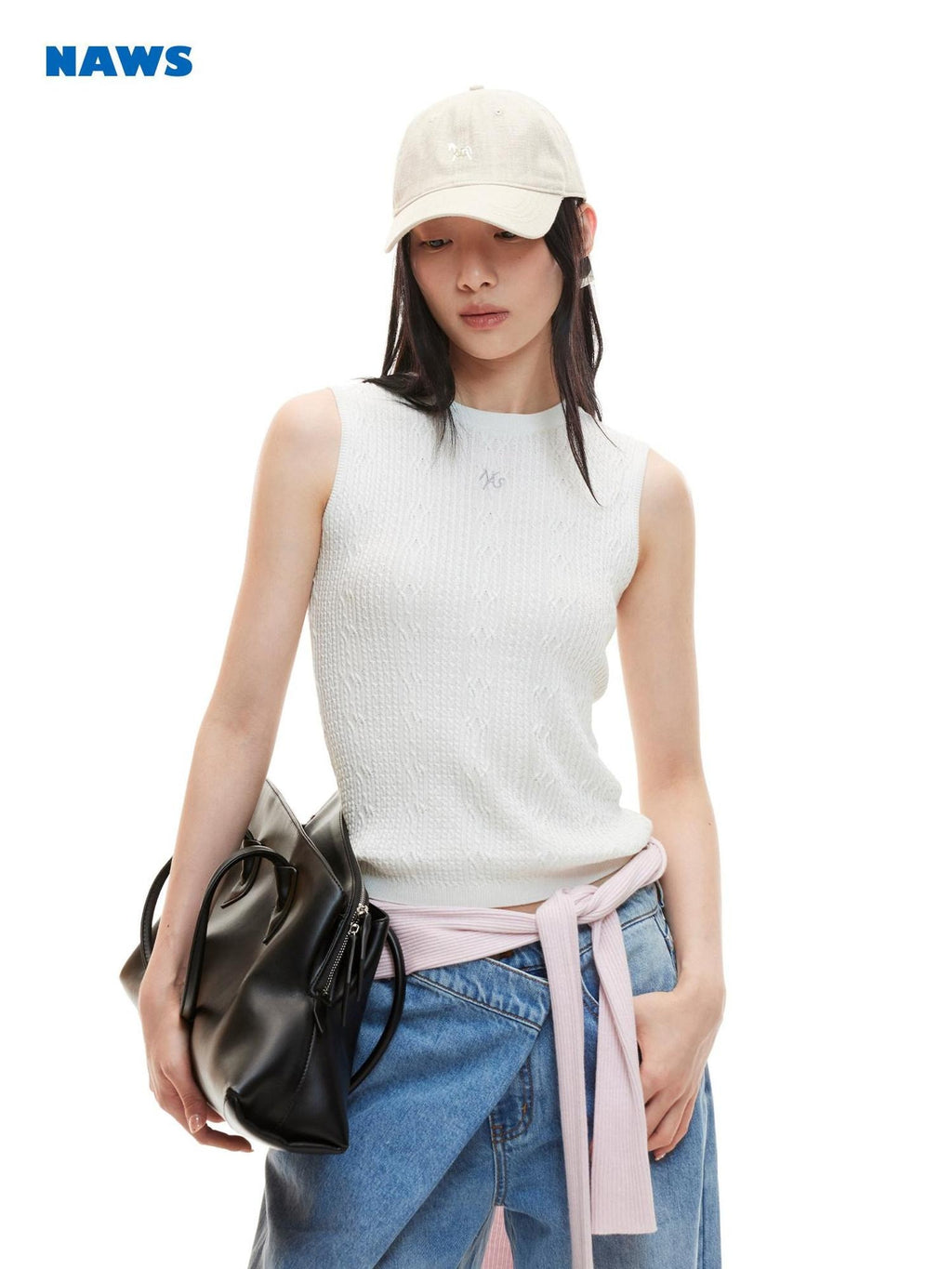 NAWSNOTAWEAR Lyocell Wool Blend High Stretch H Cut Round Neck Women Pearl White Tank Tops