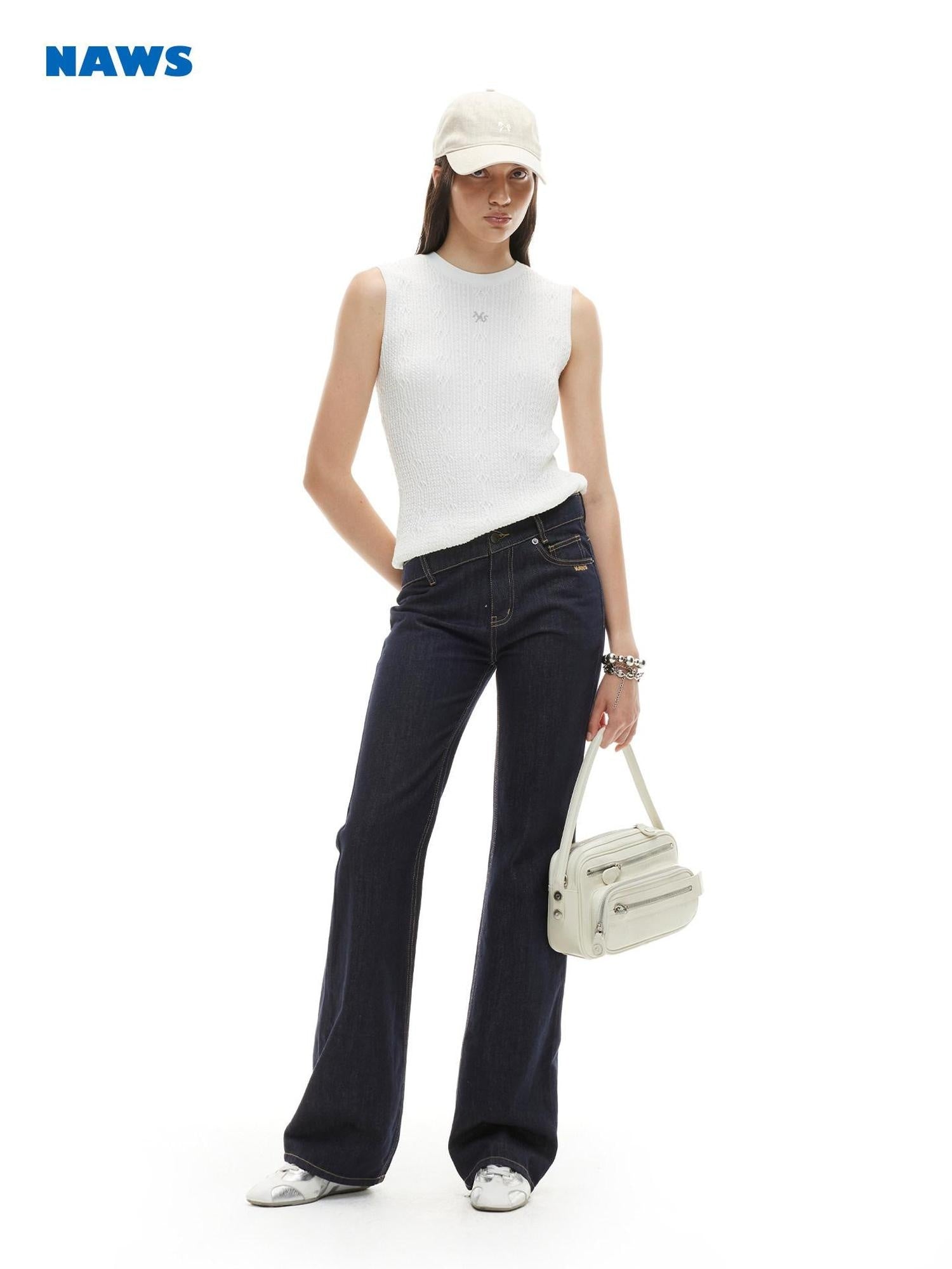 NAWSNOTAWEAR Lyocell Wool Blend High Stretch H Cut Round Neck Women Pearl White Tank Tops