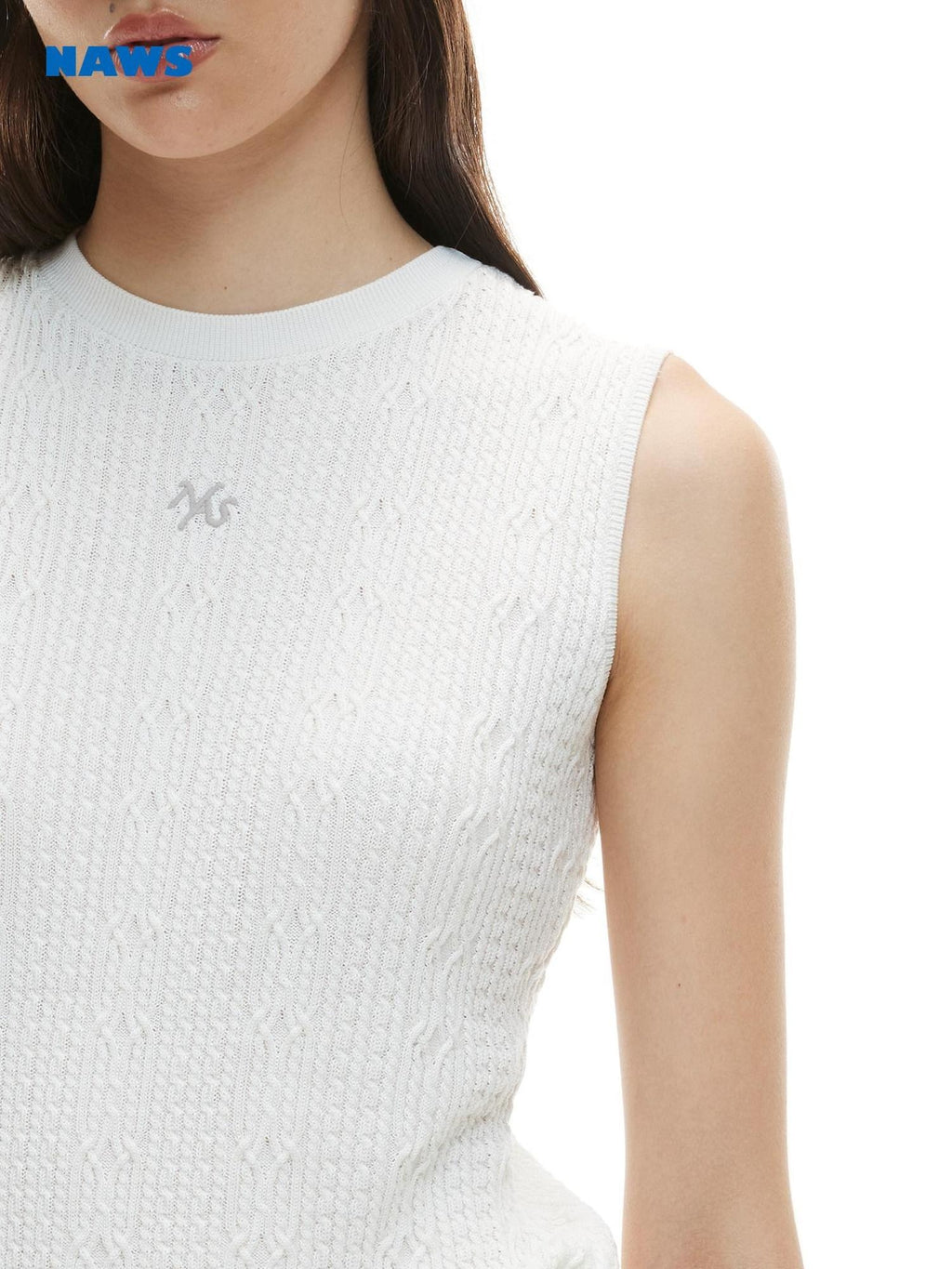 NAWSNOTAWEAR Lyocell Wool Blend High Stretch H Cut Round Neck Women Pearl White Tank Tops
