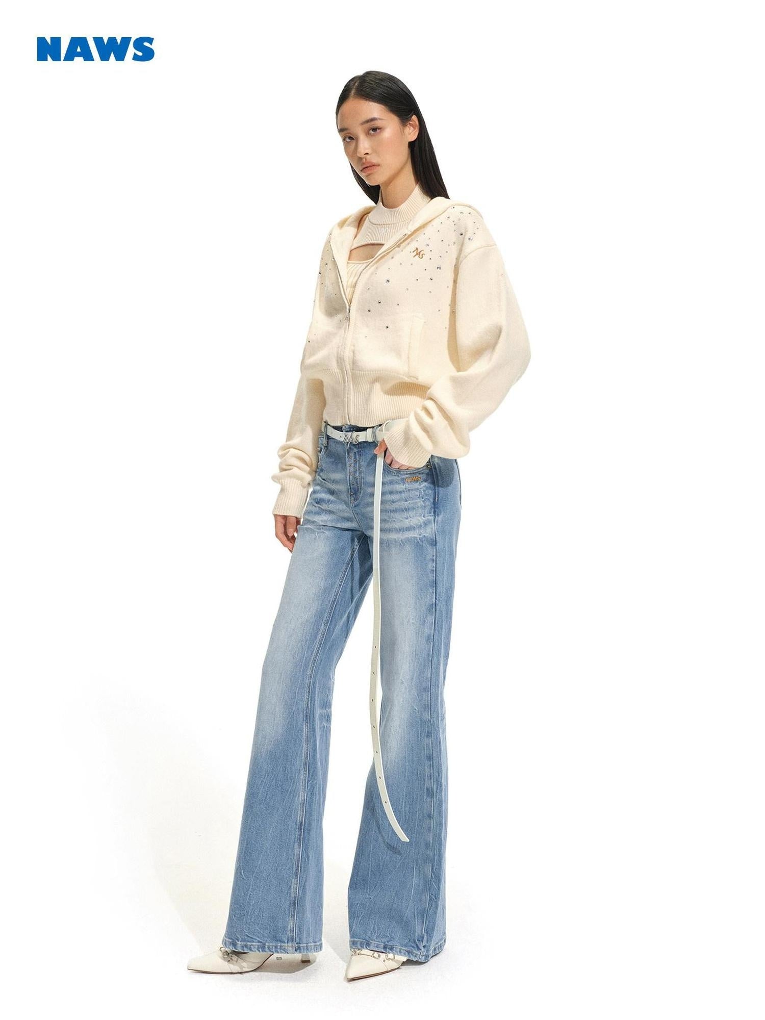 NAWSNOTAWEAR Mid Stretch Natural Waist Casual Straight Fit Mineral Blue Straight Leg Jeans