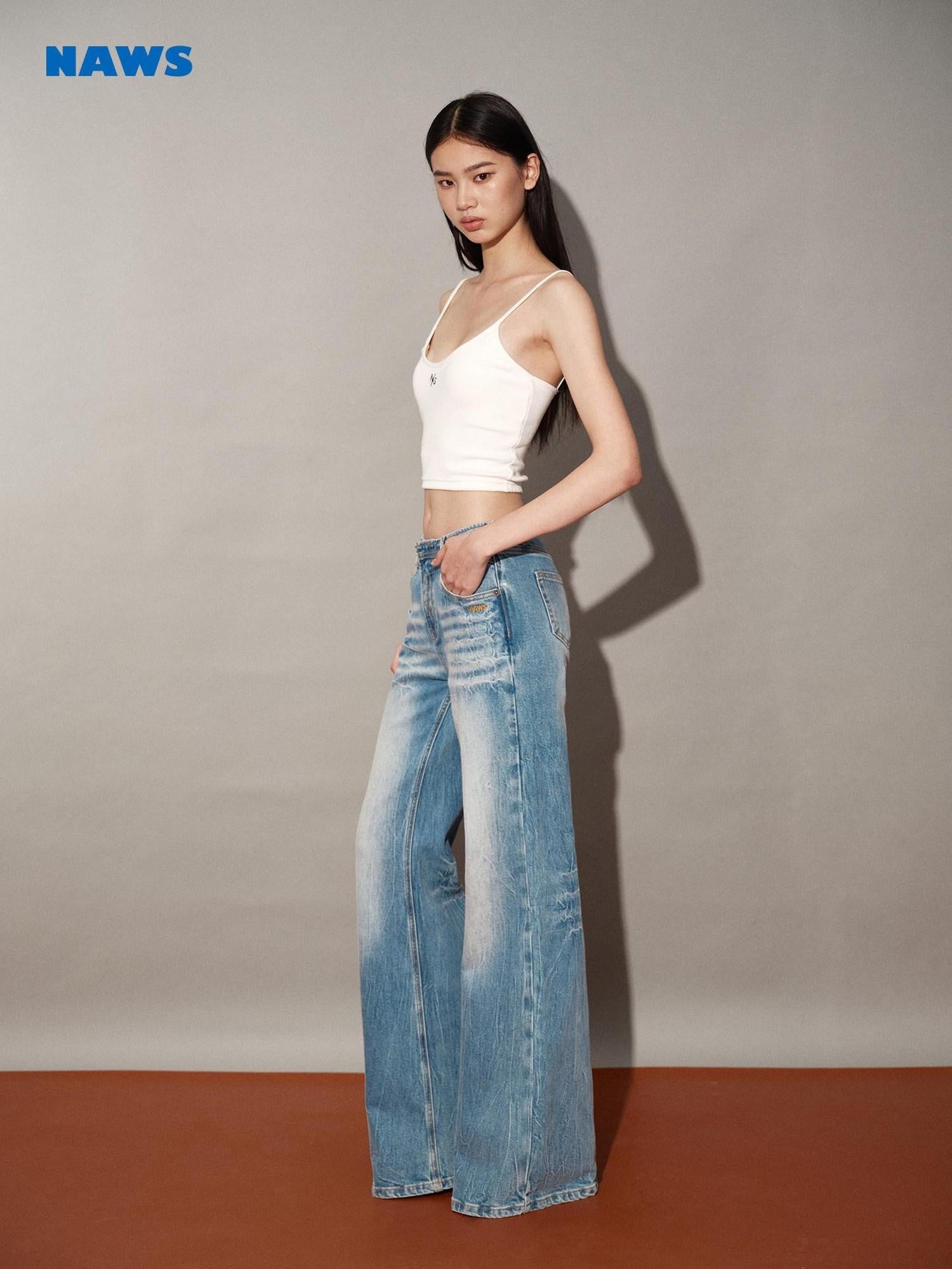 NAWSNOTAWEAR Mid Stretch Natural Waist Casual Straight Fit Mineral Blue Straight Leg Jeans