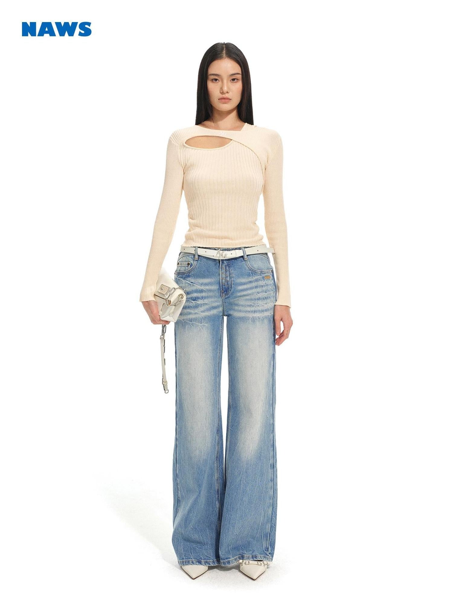 NAWSNOTAWEAR Mid Stretch Natural Waist Casual Straight Fit Mineral Blue Straight Leg Jeans