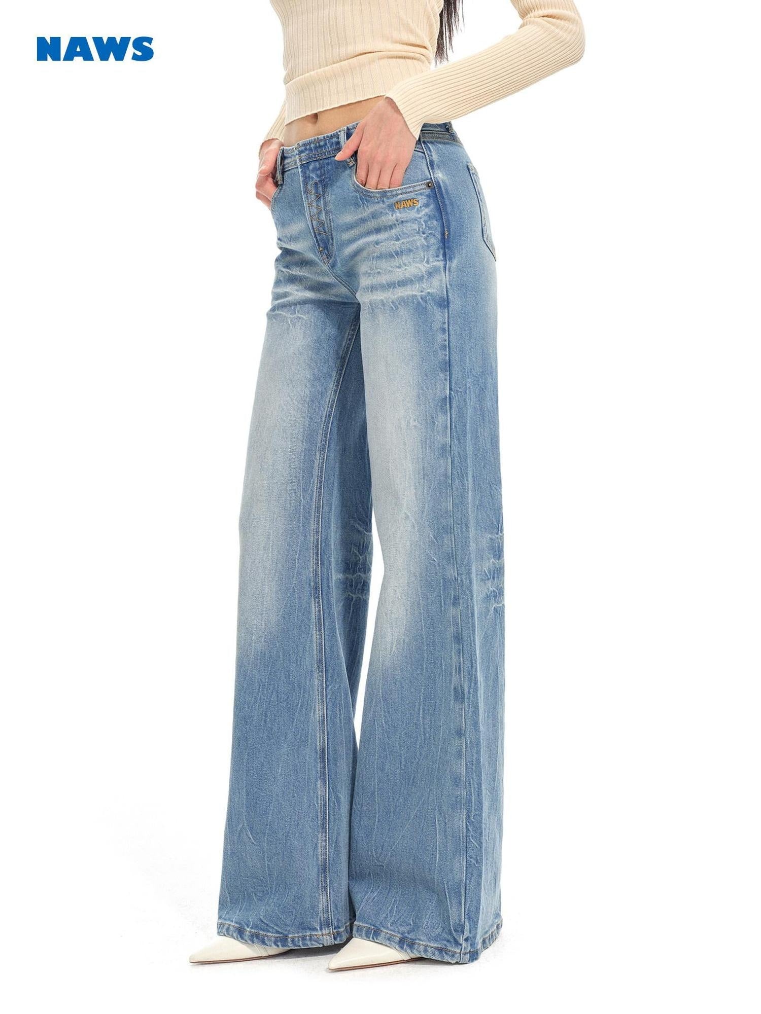 NAWSNOTAWEAR Mid Stretch Natural Waist Casual Straight Fit Mineral Blue Straight Leg Jeans