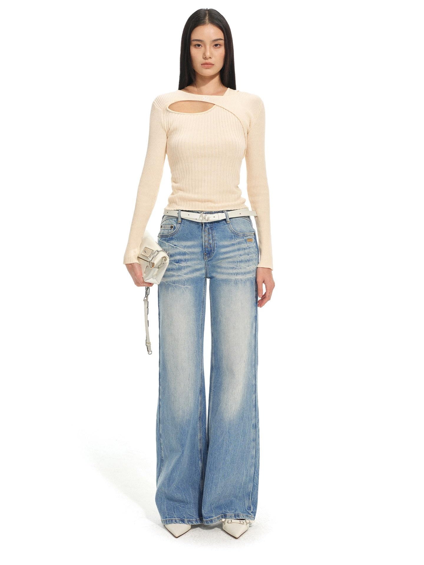 NAWSNOTAWEAR Mid Stretch Natural Waist Casual Straight Fit Mineral Blue Straight Leg Jeans