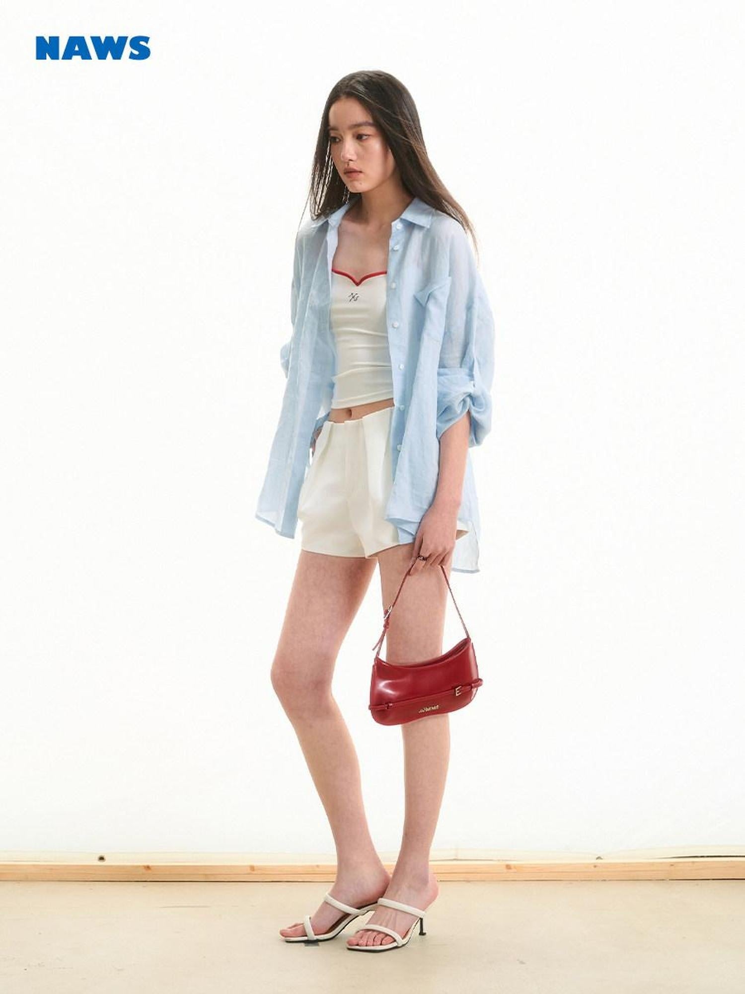 NAWSNOTAWEAR Minimal Tailored Workwear Natural Waist Zip Fly Polyester Slim Women Mini Shorts