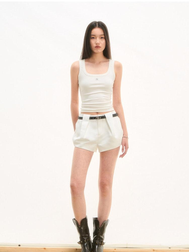 NAWSNOTAWEAR Minimal Tailored Workwear Natural Waist Zip Fly Polyester Slim Women Mini Shorts