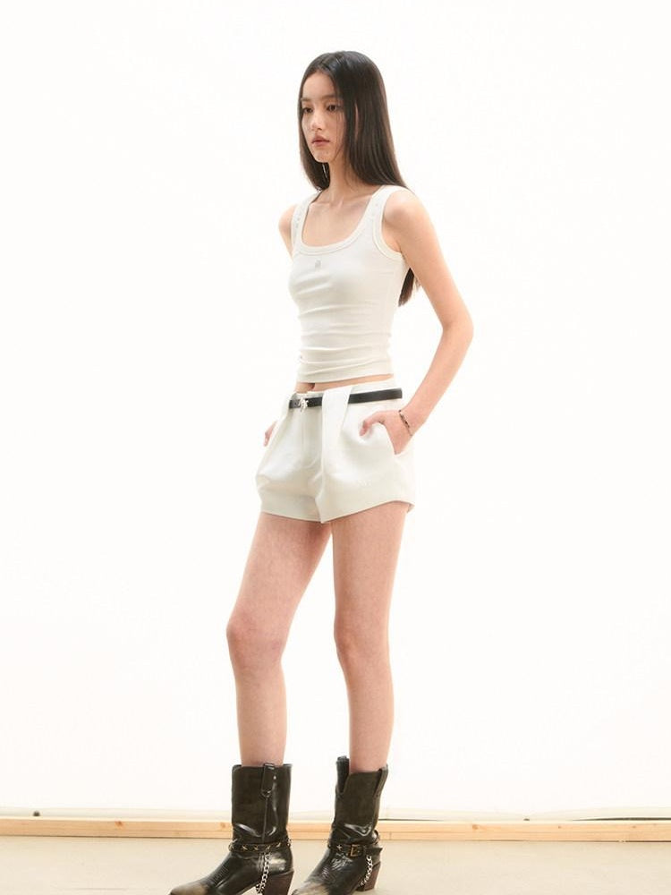 NAWSNOTAWEAR Minimal Tailored Workwear Natural Waist Zip Fly Polyester Slim Women Mini Shorts