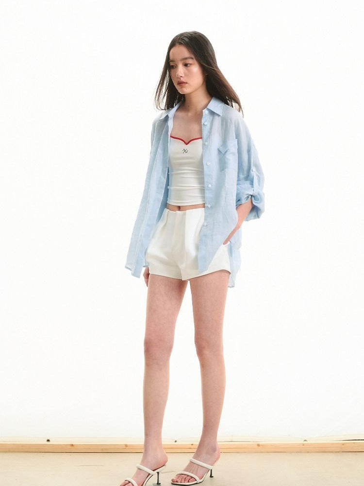 NAWSNOTAWEAR Minimal Tailored Workwear Natural Waist Zip Fly Polyester Slim Women Mini Shorts
