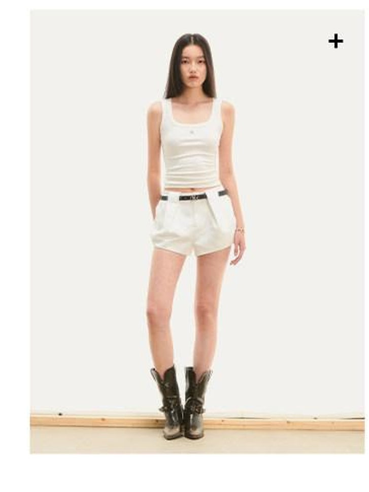 NAWSNOTAWEAR Minimal Tailored Workwear Natural Waist Zip Fly Polyester Slim Women Mini Shorts