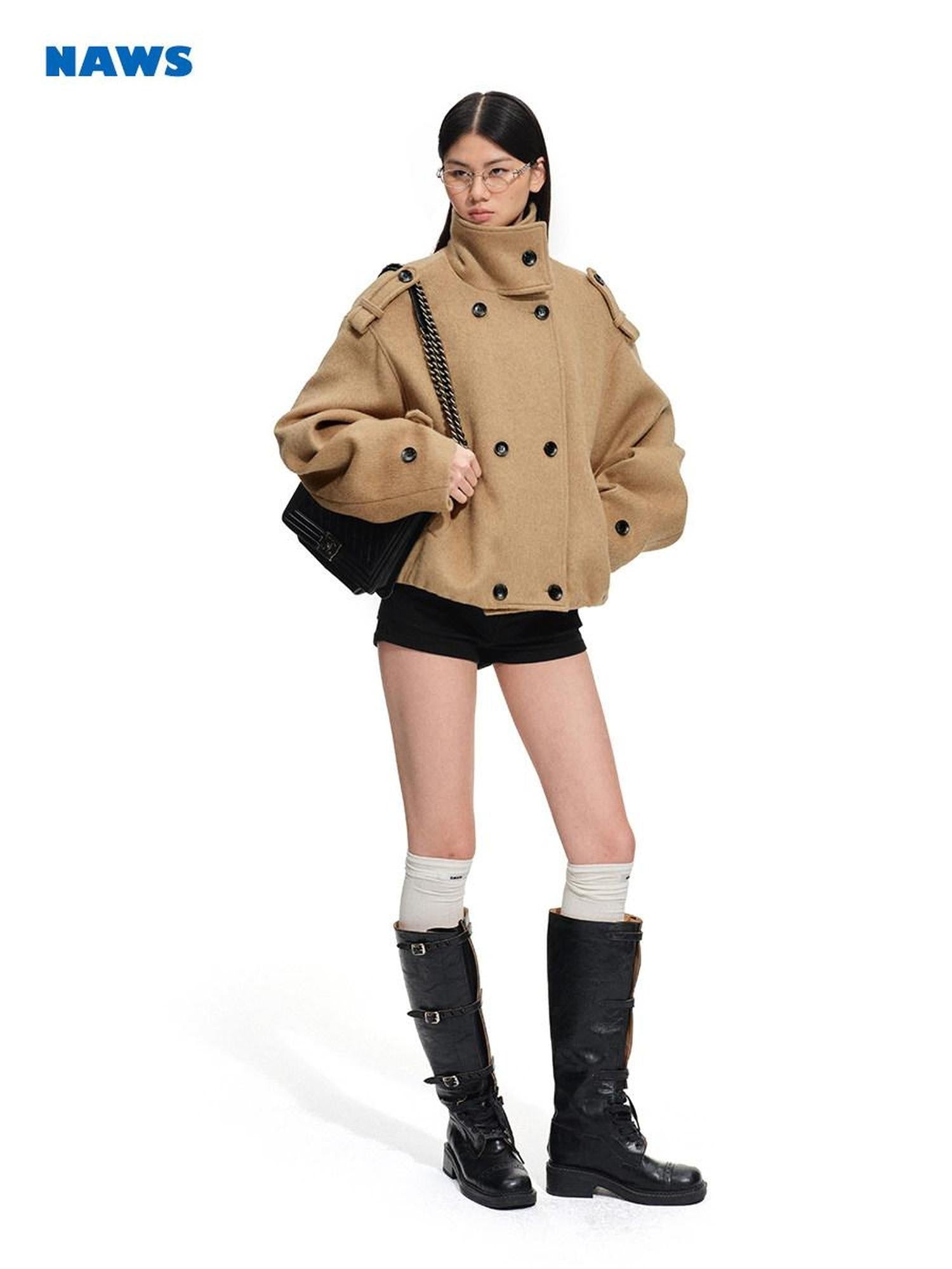 NAWSNOTAWEAR Minimalist Commuter Double Breasted Brushed Wool Blend Relaxed Women Wool Coats