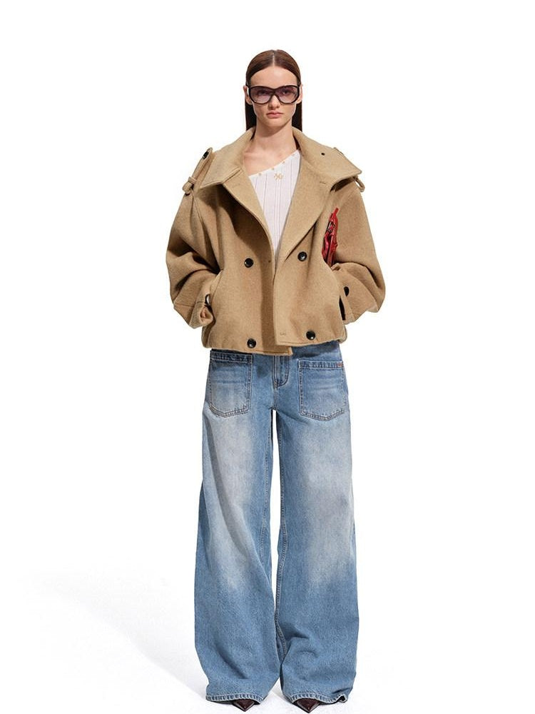 NAWSNOTAWEAR Minimalist Commuter Double Breasted Brushed Wool Blend Relaxed Women Wool Coats