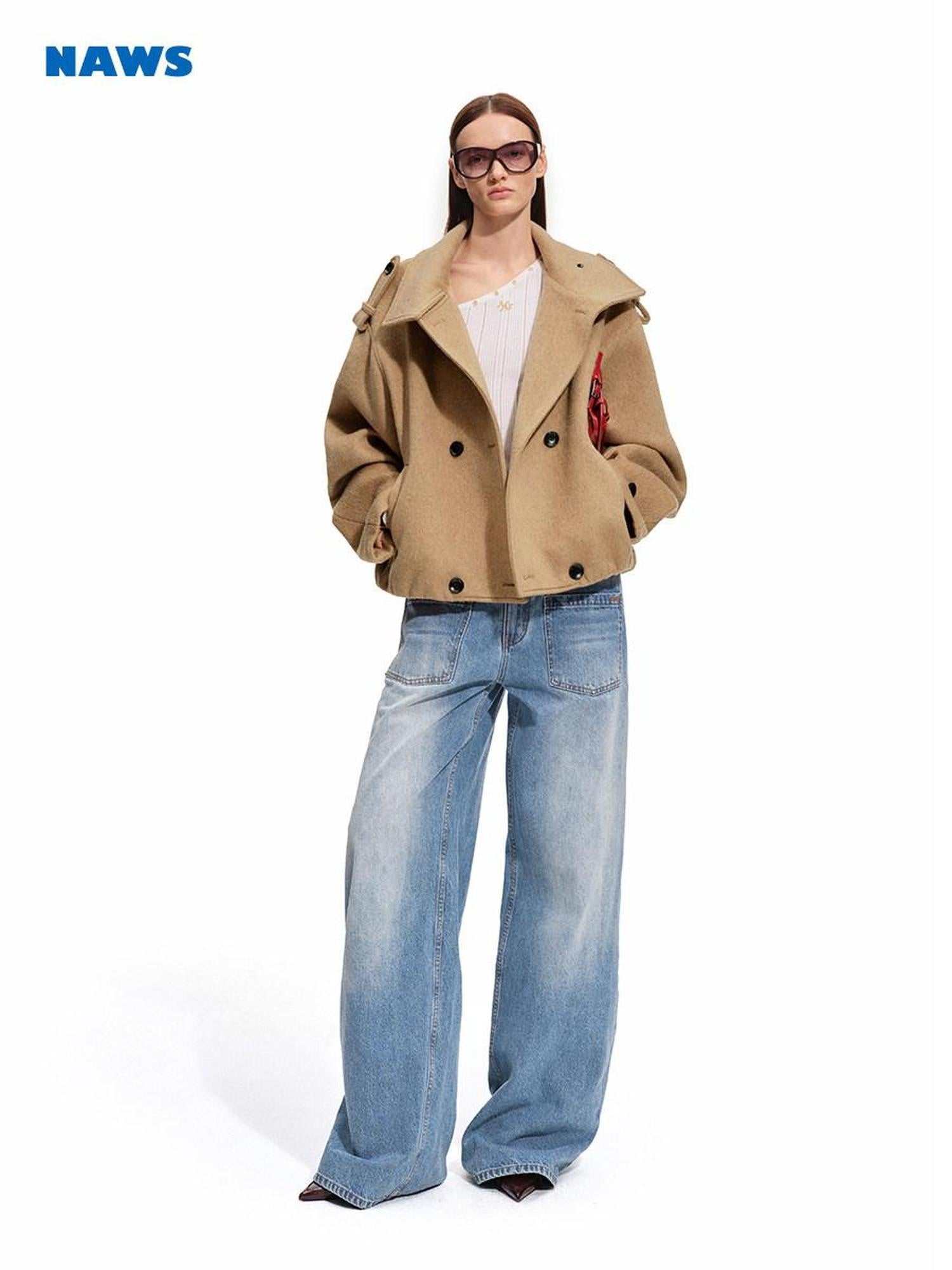 NAWSNOTAWEAR Minimalist Commuter Double Breasted Brushed Wool Blend Relaxed Women Wool Coats