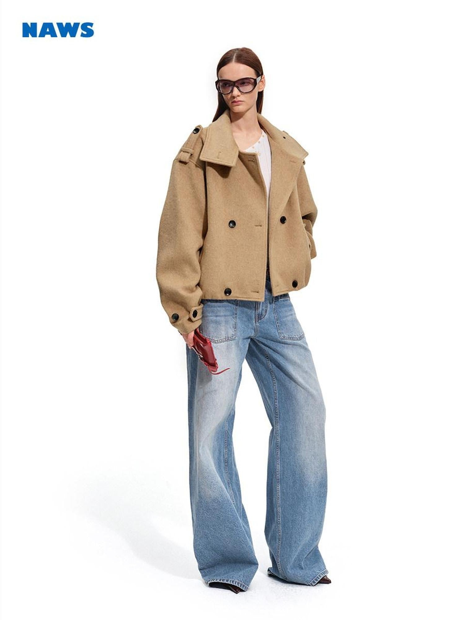 NAWSNOTAWEAR Minimalist Commuter Double Breasted Brushed Wool Blend Relaxed Women Wool Coats