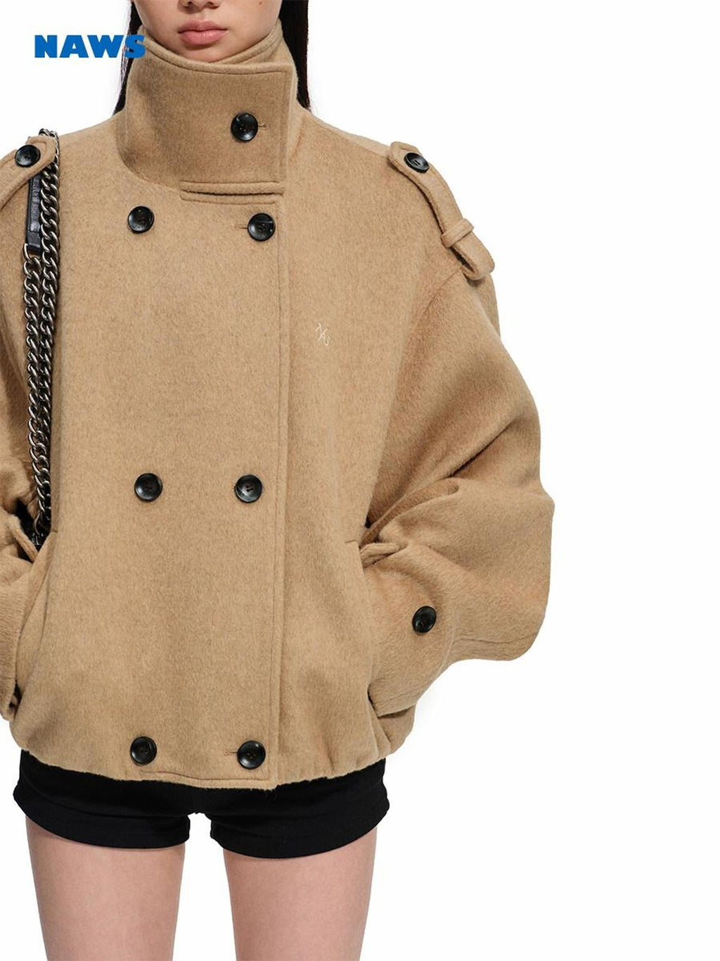 NAWSNOTAWEAR Minimalist Commuter Double Breasted Brushed Wool Blend Relaxed Women Wool Coats