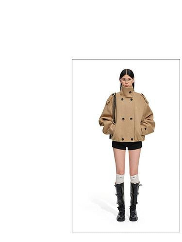 NAWSNOTAWEAR Minimalist Commuter Double Breasted Brushed Wool Blend Relaxed Women Wool Coats