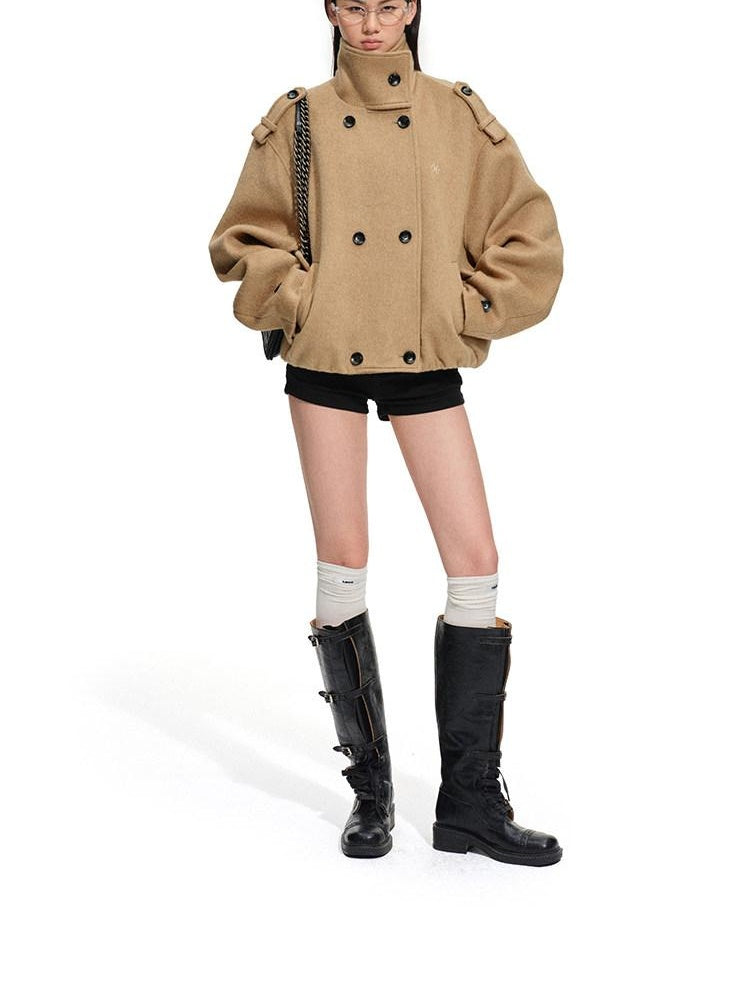NAWSNOTAWEAR Minimalist Commuter Double Breasted Brushed Wool Blend Relaxed Women Wool Coats