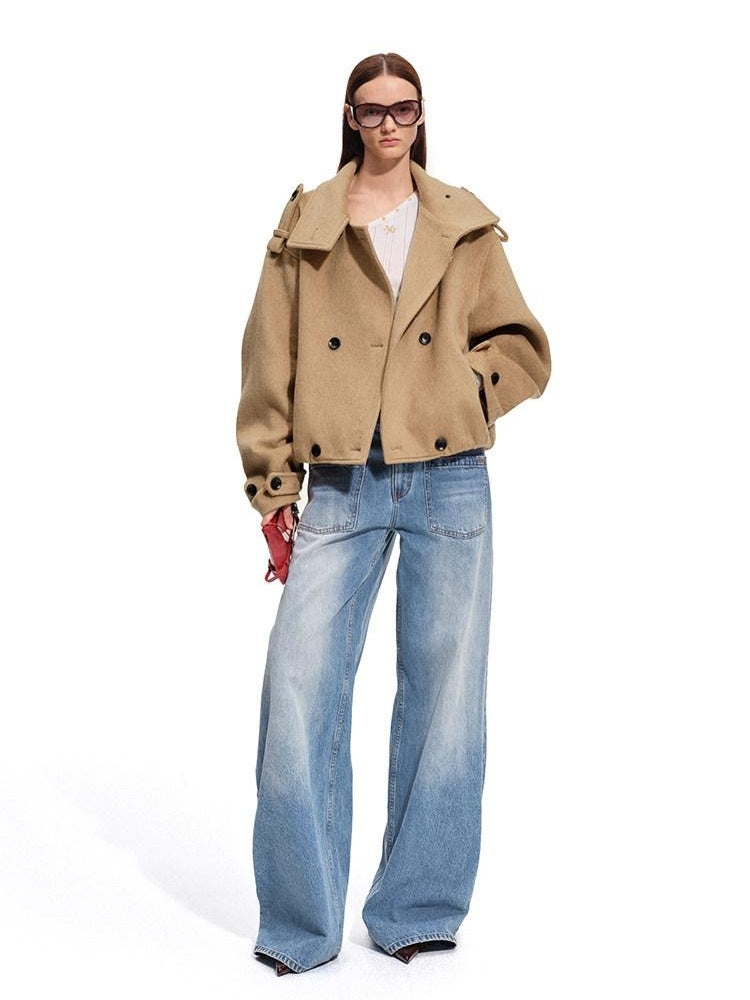 NAWSNOTAWEAR Minimalist Commuter Double Breasted Brushed Wool Blend Relaxed Women Wool Coats