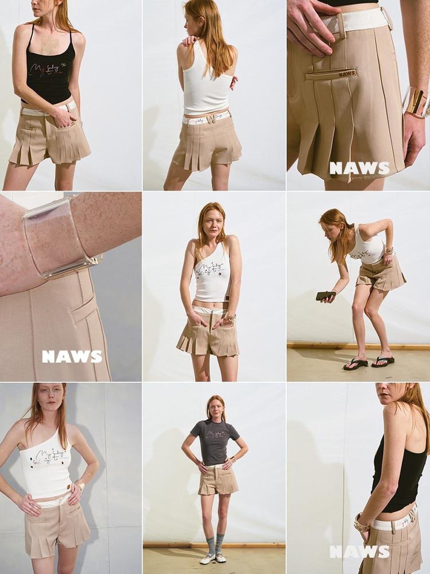 NAWSNOTAWEAR Mocha Yellow Versatile Slim Skort Natural Waist Polyester Spandex Mini Shorts