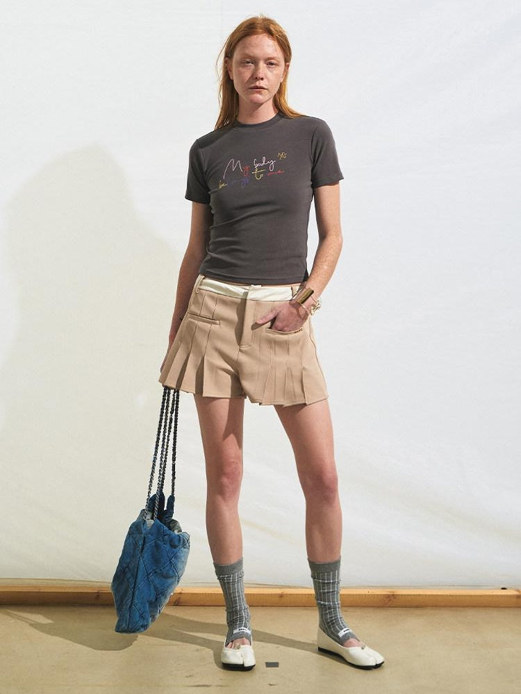 NAWSNOTAWEAR Mocha Yellow Versatile Slim Skort Natural Waist Polyester Spandex Mini Shorts