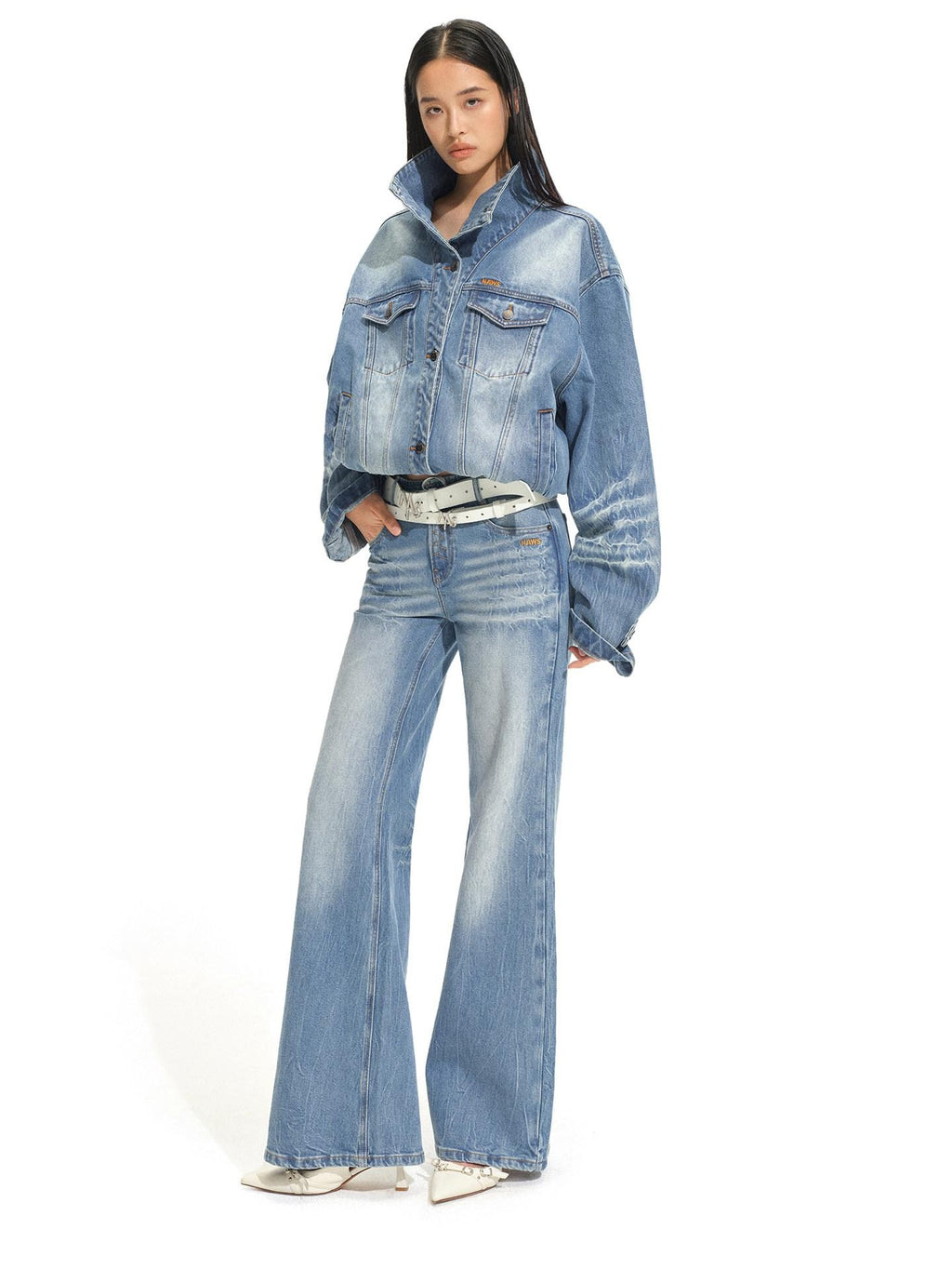 NAWSNOTAWEAR Oversized Vintage 100% Cotton Button Long Sleeve Women Blue Denim Jackets