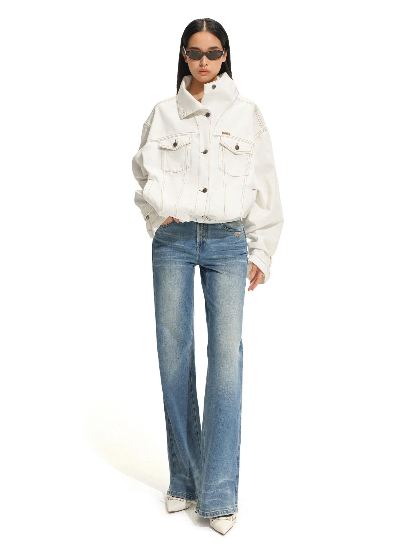 NAWSNOTAWEAR Oversized Vintage 100% Cotton Button Long Sleeve Women Blue Denim Jackets