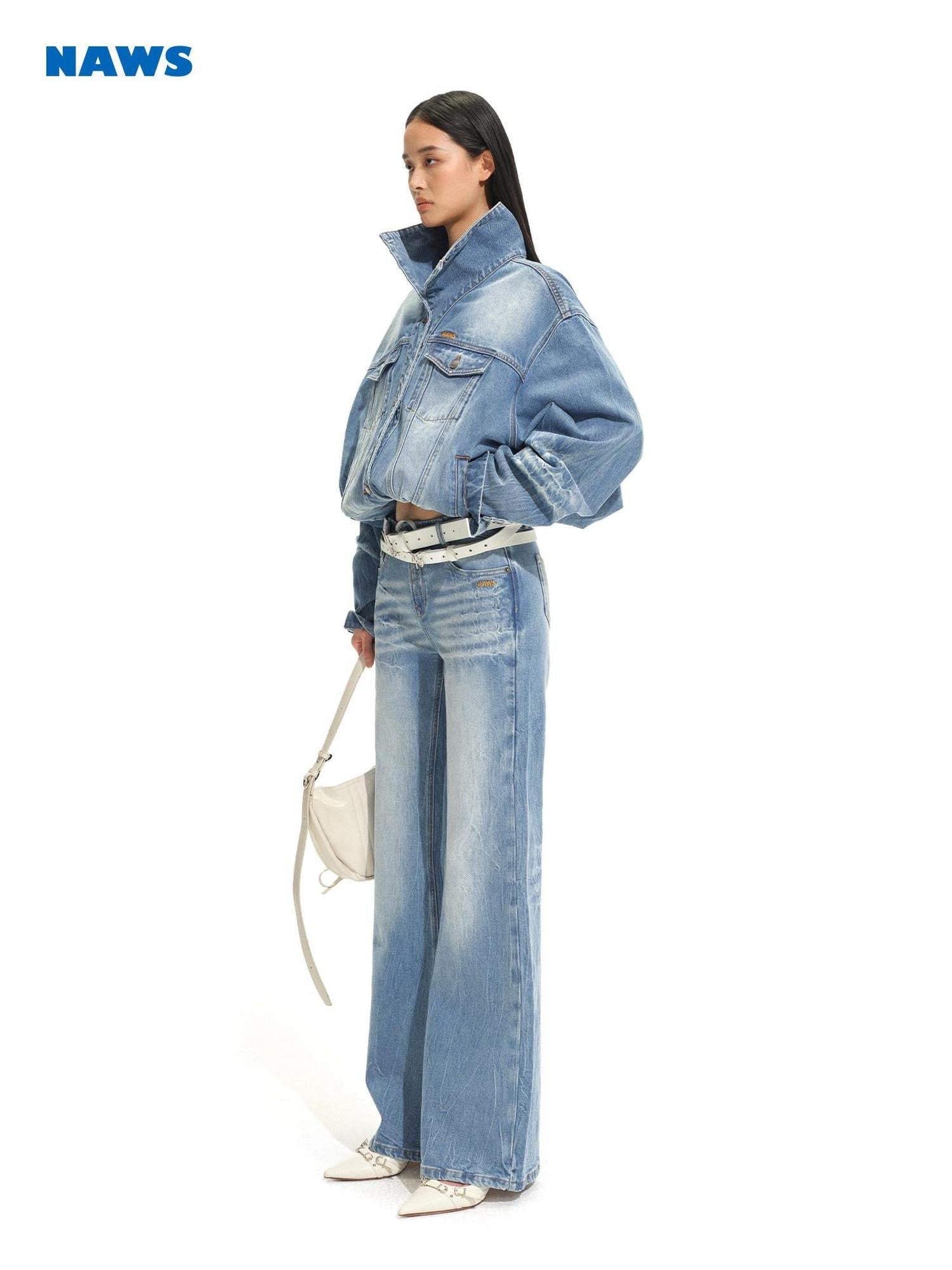 NAWSNOTAWEAR Oversized Vintage 100% Cotton Button Long Sleeve Women Blue Denim Jackets