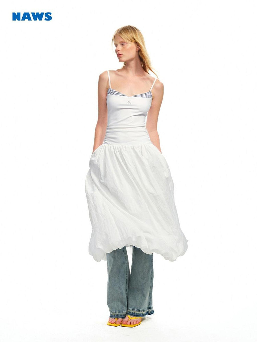 NAWSNOTAWEAR Pleated Strapless Ruffle Hem Resort Asymmetric Women Maxi Dresses