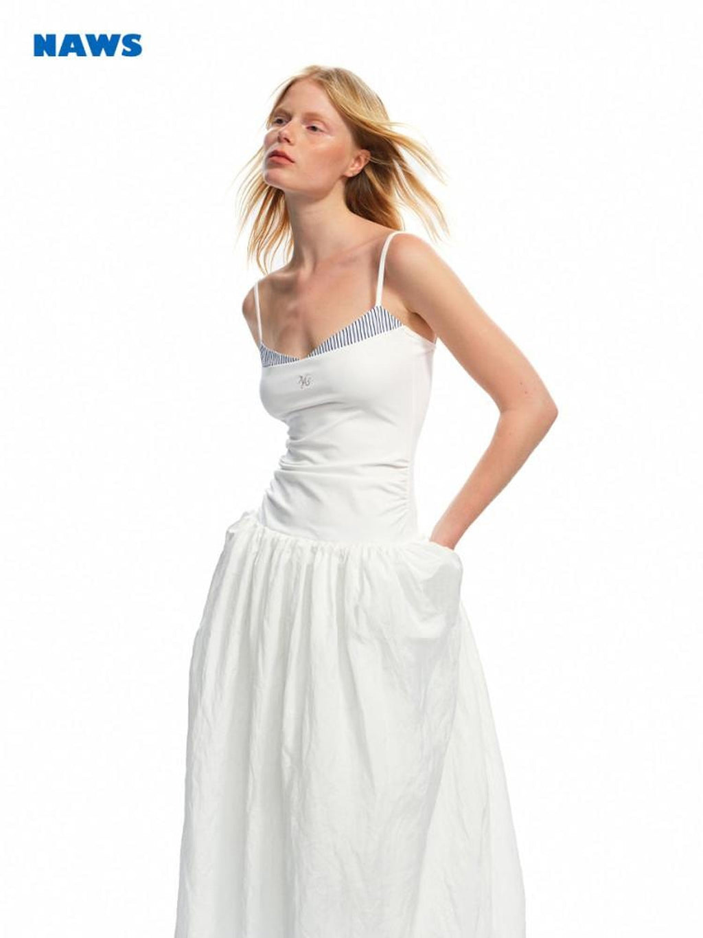 NAWSNOTAWEAR Pleated Strapless Ruffle Hem Resort Asymmetric Women Maxi Dresses