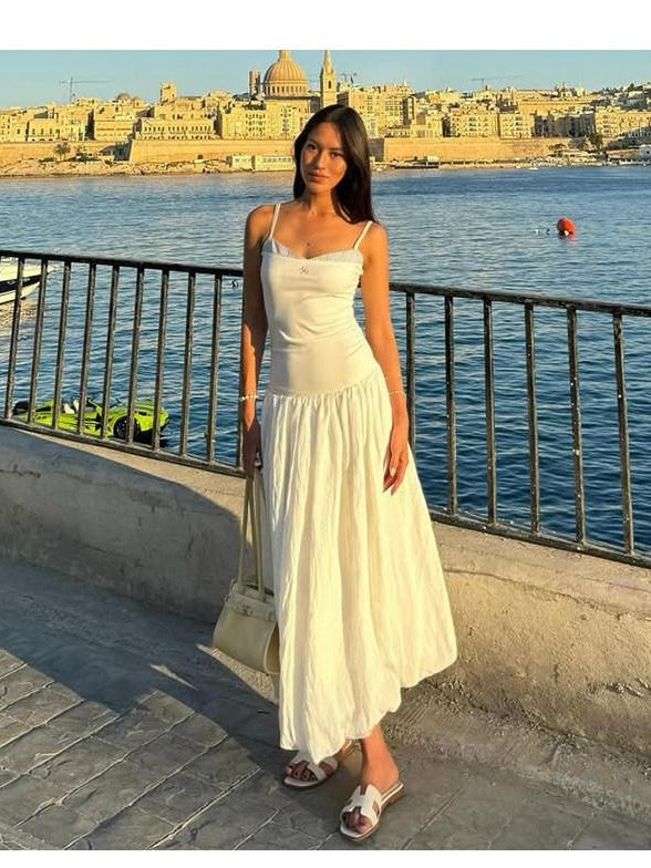 NAWSNOTAWEAR Pleated Strapless Ruffle Hem Resort Asymmetric Women Maxi Dresses