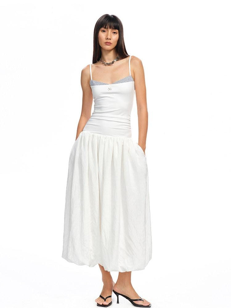 NAWSNOTAWEAR Pleated Strapless Ruffle Hem Resort Asymmetric Women Maxi Dresses